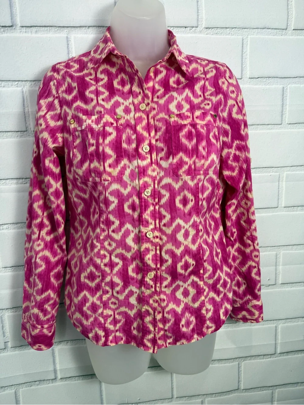 Michael Kors Pink Ikat Print Button Front Shirt Petite P